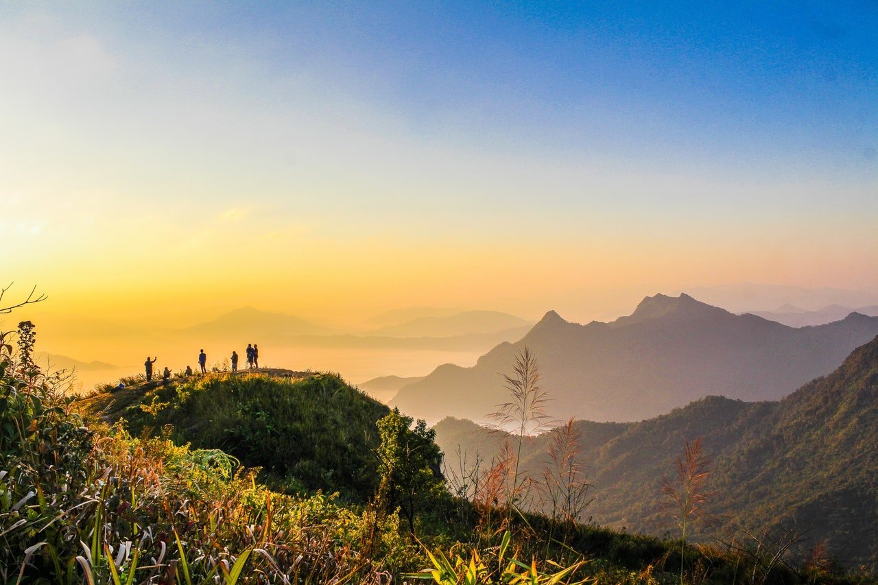 Hikers on a mountain summit