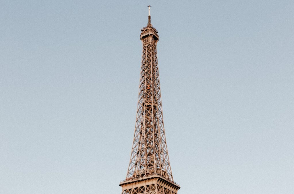 Eiffel Tower in Paris under a blue sky