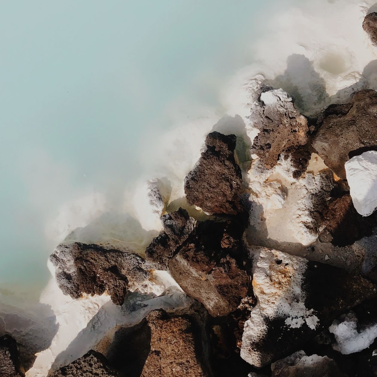 Aerial view of the milky blue geothermal waters of the Blue Lagoon